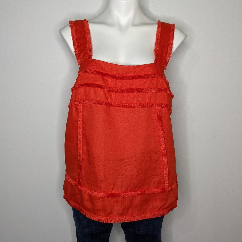 **$15 When Bundled** NWT J Crew red linen fringe tank top 10